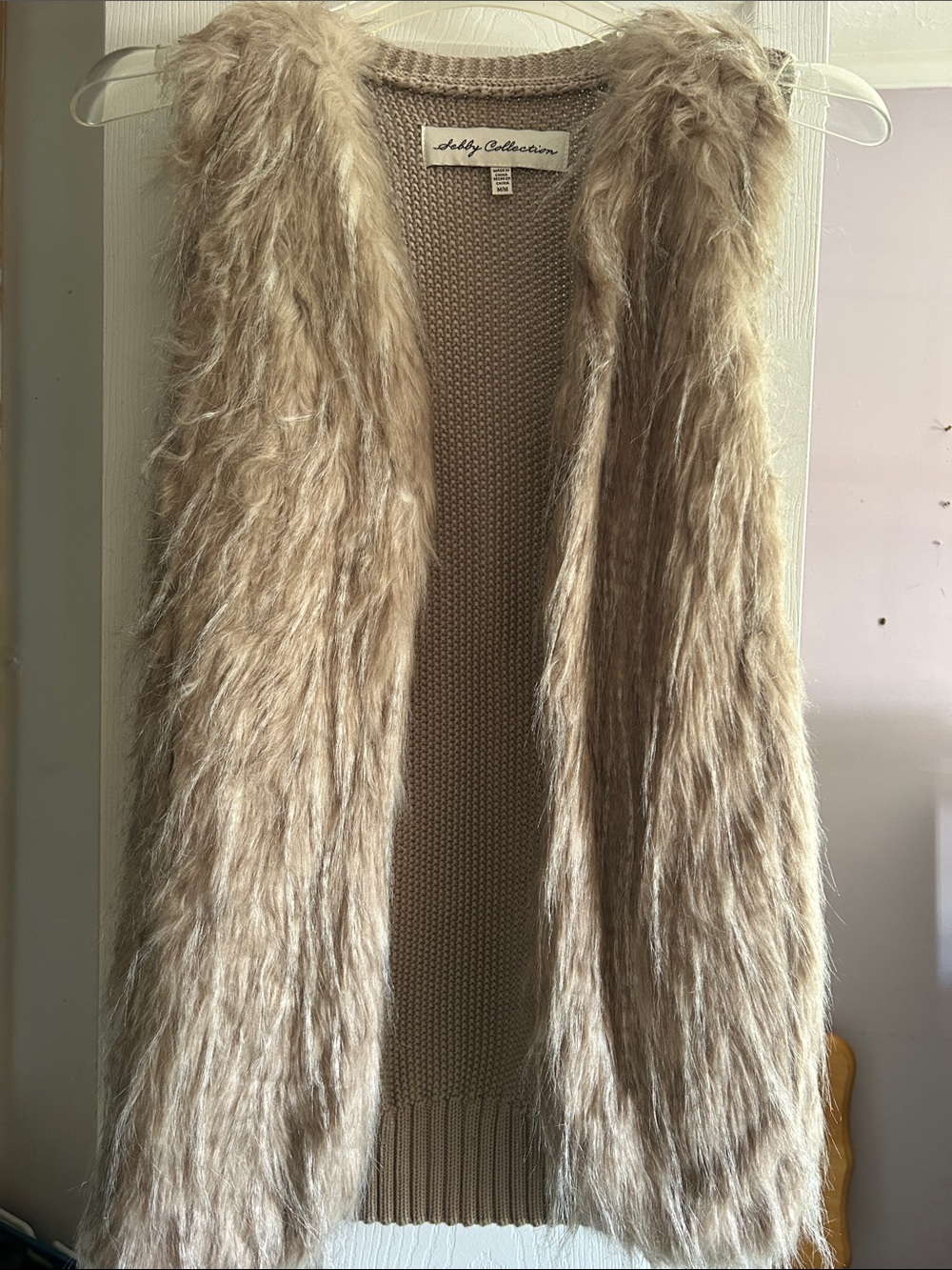 Shelby Collection Taupe Faux Fur Vest